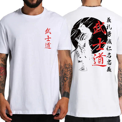 Japan Samurai Spirit T Shirts Japanese Style Back Print EU Size 100% Cotton Tops T-shirt Bushido Male Gifts Tee