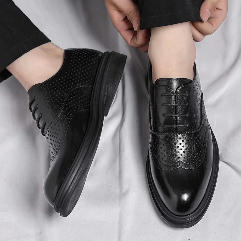 Elio Gravani Hollow Wingtip Derby Brogues with Arch Support (Height Increase 6cm/8cm)