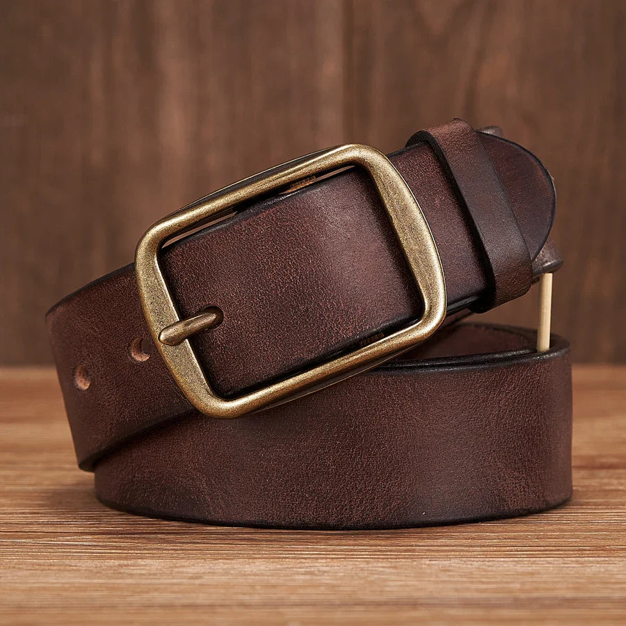 Vinthentic Rustic Cowhide Leather Pin Buckle Belt