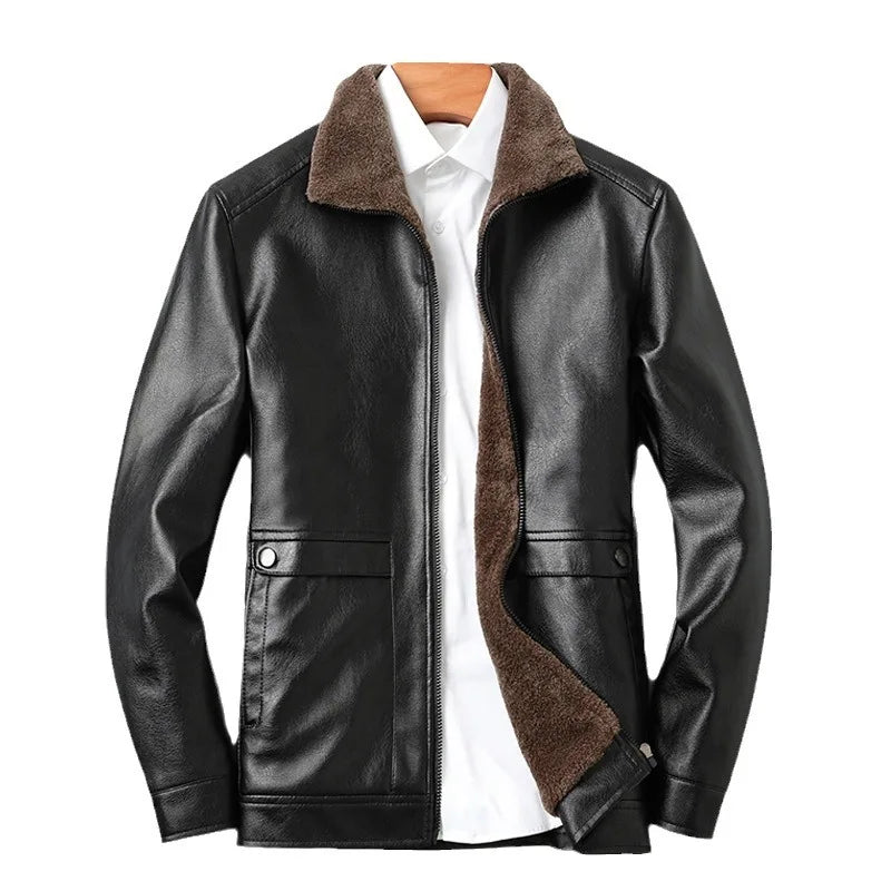 "Cammino Reale" Fur Collar Leather Jacket