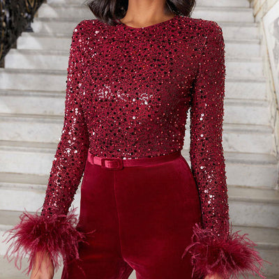 Avencea Jumpsuit with Glitter and Feathers