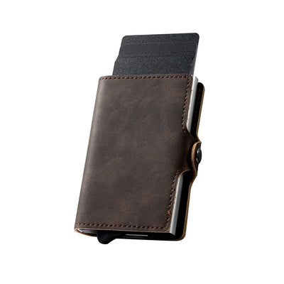 Men’s RFID Blocking Pop-Up Card Wallet – Vintage Leather Slim Money Clip Holder