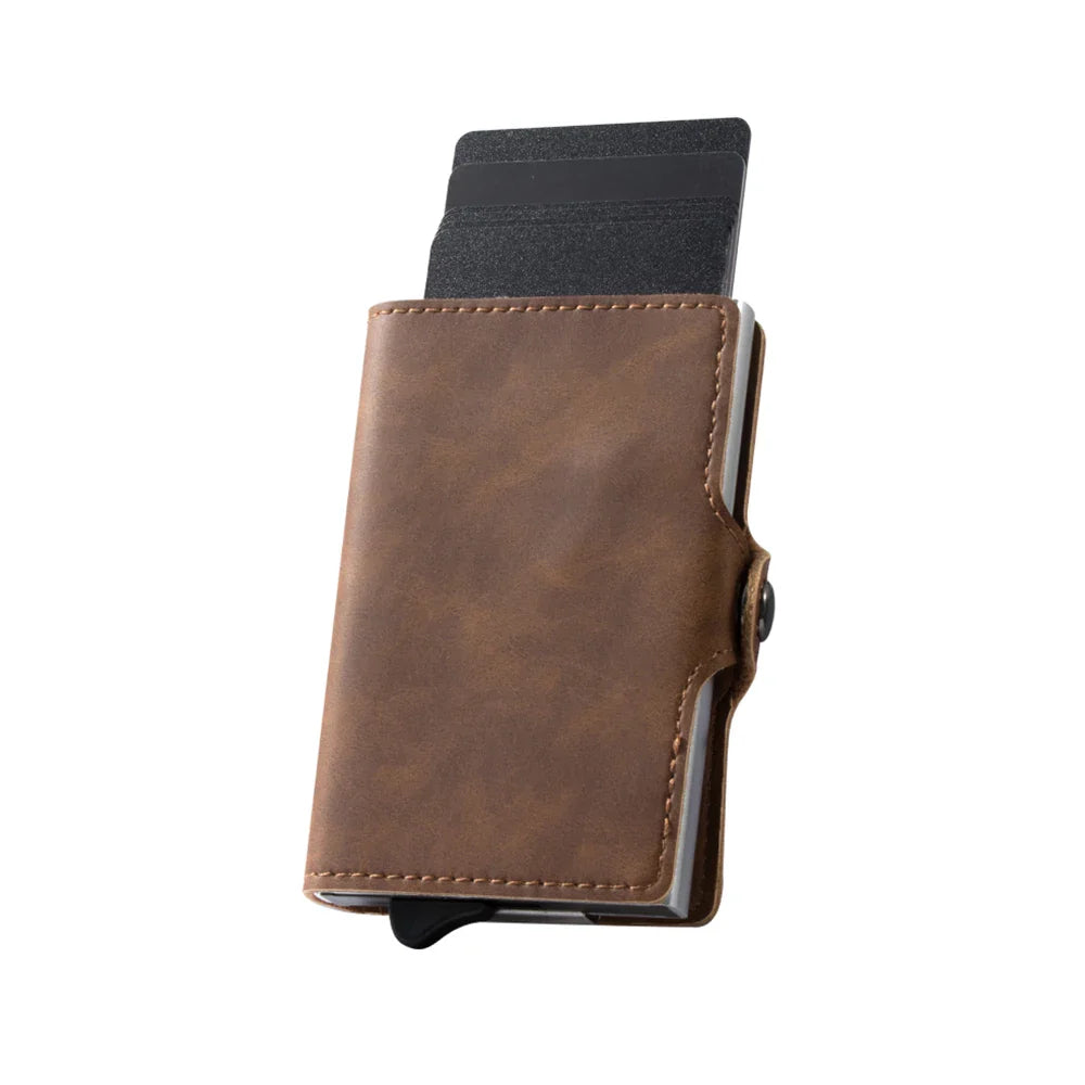 Men’s RFID Blocking Pop-Up Card Wallet – Vintage Leather Slim Money Clip Holder