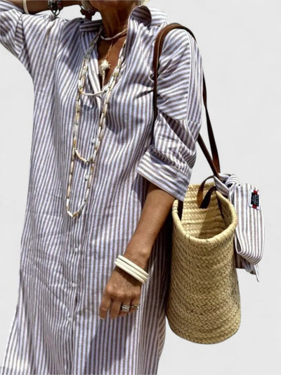 Amarise | Striped Belted Shirt Dress