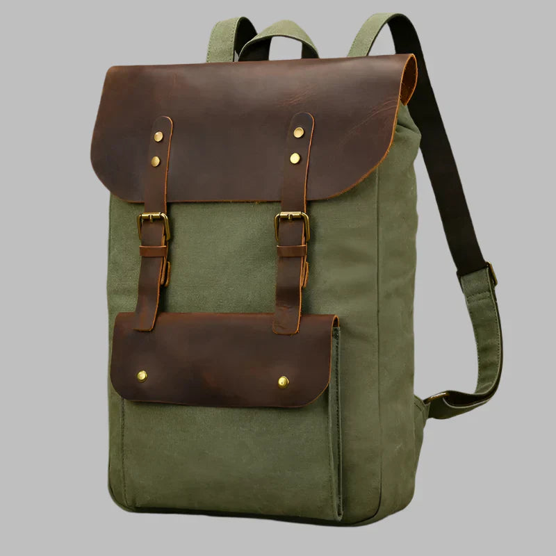 Genuine Leather & Canvas Rucksack | Vintage College Laptop Backpack