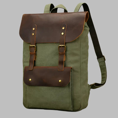 Genuine Leather & Canvas Rucksack | Vintage College Laptop Backpack