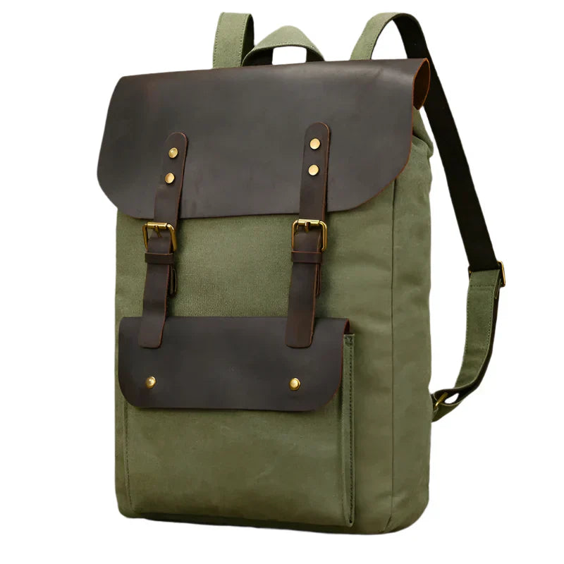 Genuine Leather & Canvas Rucksack | Vintage College Laptop Backpack