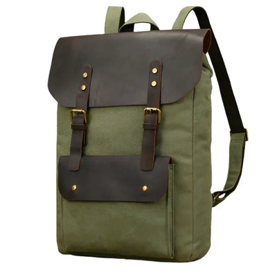 Genuine Leather & Canvas Rucksack | Vintage College Laptop Backpack