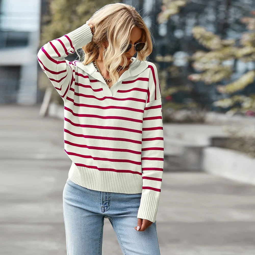 Elegant Striped V-Neck Sweater
