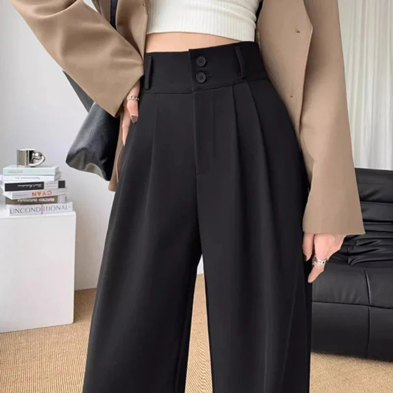 Avencea - High-Waisted Formal Pants with Wide Legs - Style with Pleated Details