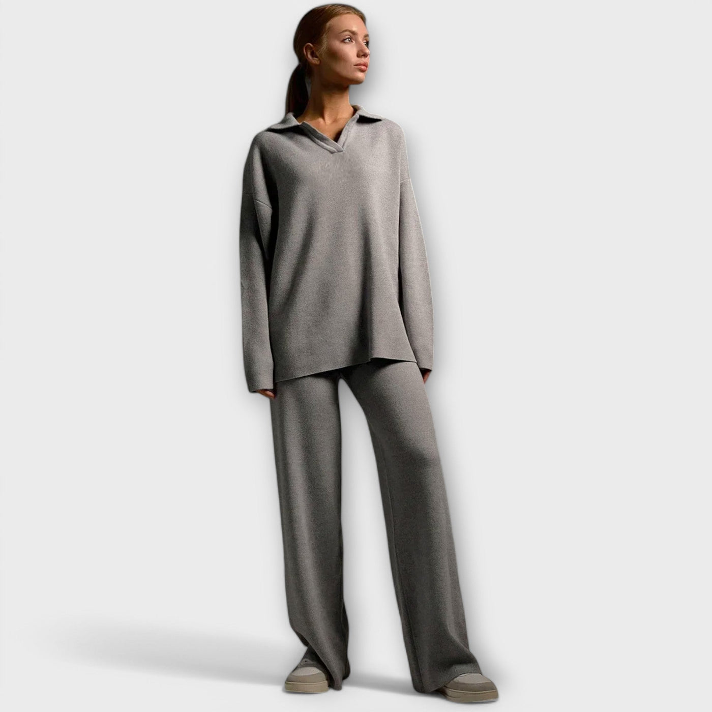 Ladies' knit set with wide pants and loose sweater