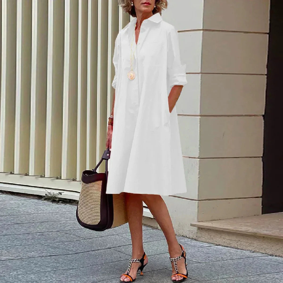 Cynthia | Women’s Solid Color Long Sleeve Midi Dress