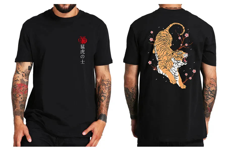 Tiger T Shirt Japanese Tokyo Back Print Harajuku Gang Gifts Street Wear Culture Cool Design Tops Tee Homme