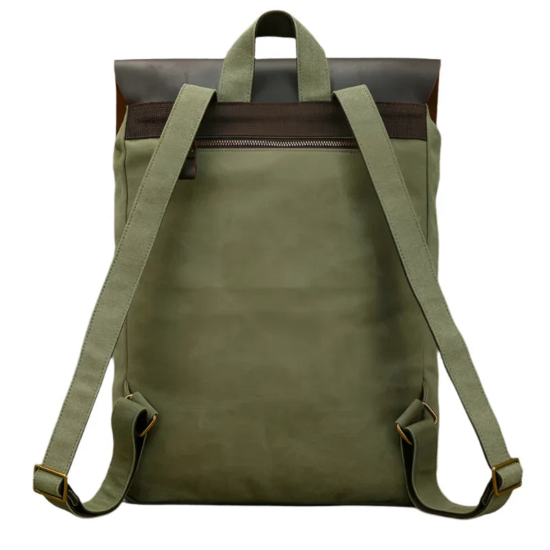 Genuine Leather & Canvas Rucksack | Vintage College Laptop Backpack