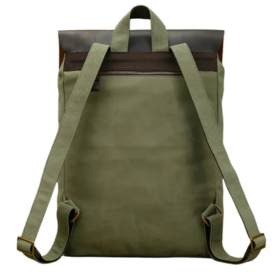 Genuine Leather & Canvas Rucksack | Vintage College Laptop Backpack