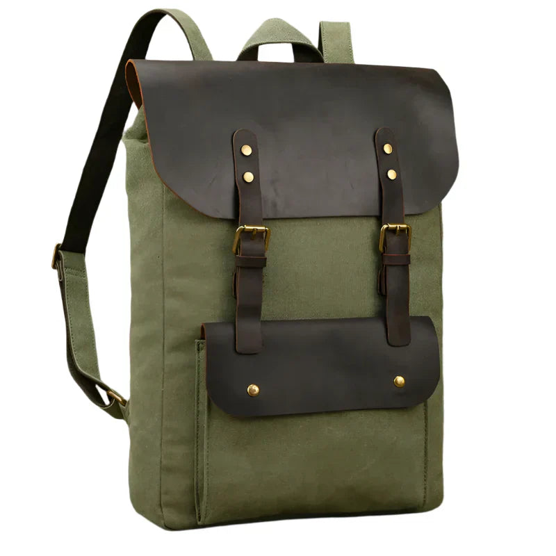 Genuine Leather & Canvas Rucksack | Vintage College Laptop Backpack