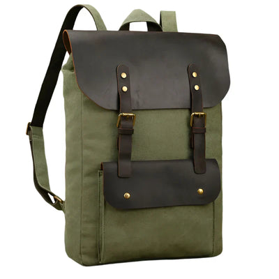 Genuine Leather & Canvas Rucksack | Vintage College Laptop Backpack