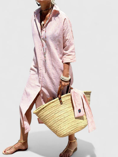 Amarise | Striped Belted Shirt Dress