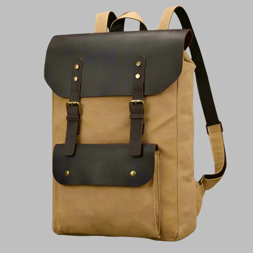 Genuine Leather & Canvas Rucksack | Vintage College Laptop Backpack