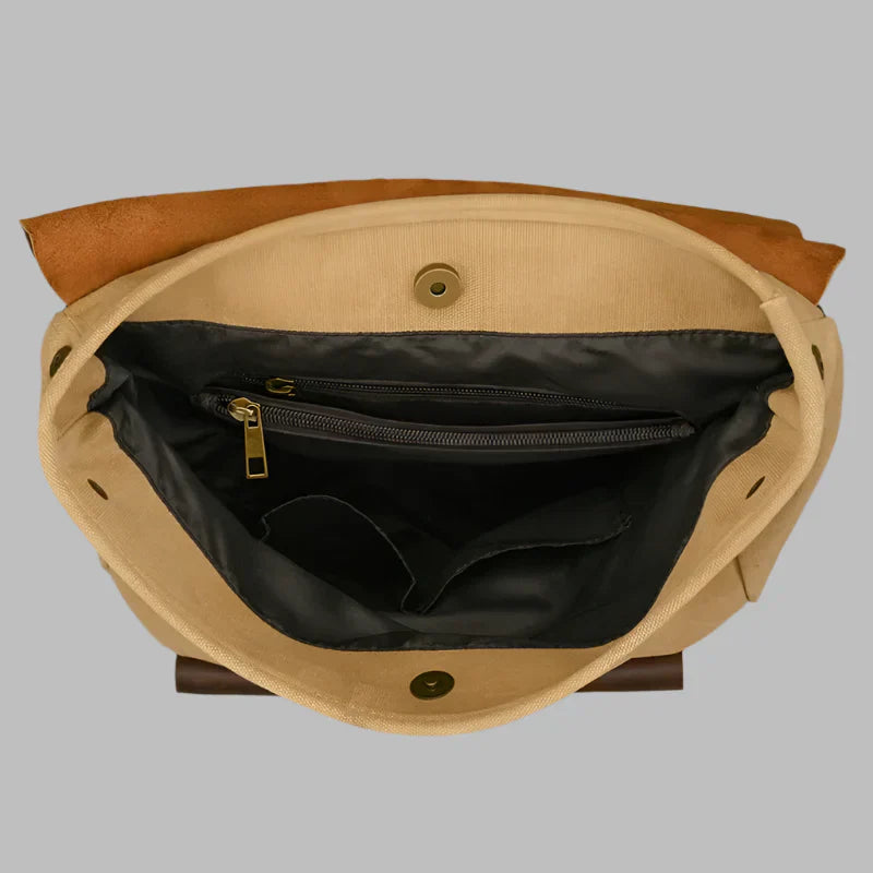 Genuine Leather & Canvas Rucksack | Vintage College Laptop Backpack