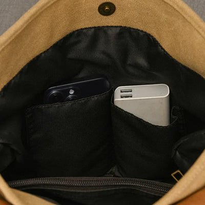 Genuine Leather & Canvas Rucksack | Vintage College Laptop Backpack