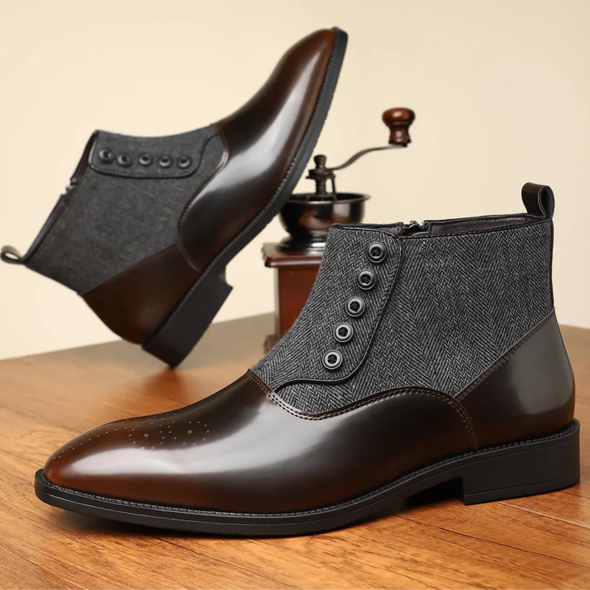 Sergio Titian Tweed Leather Brogue Boots