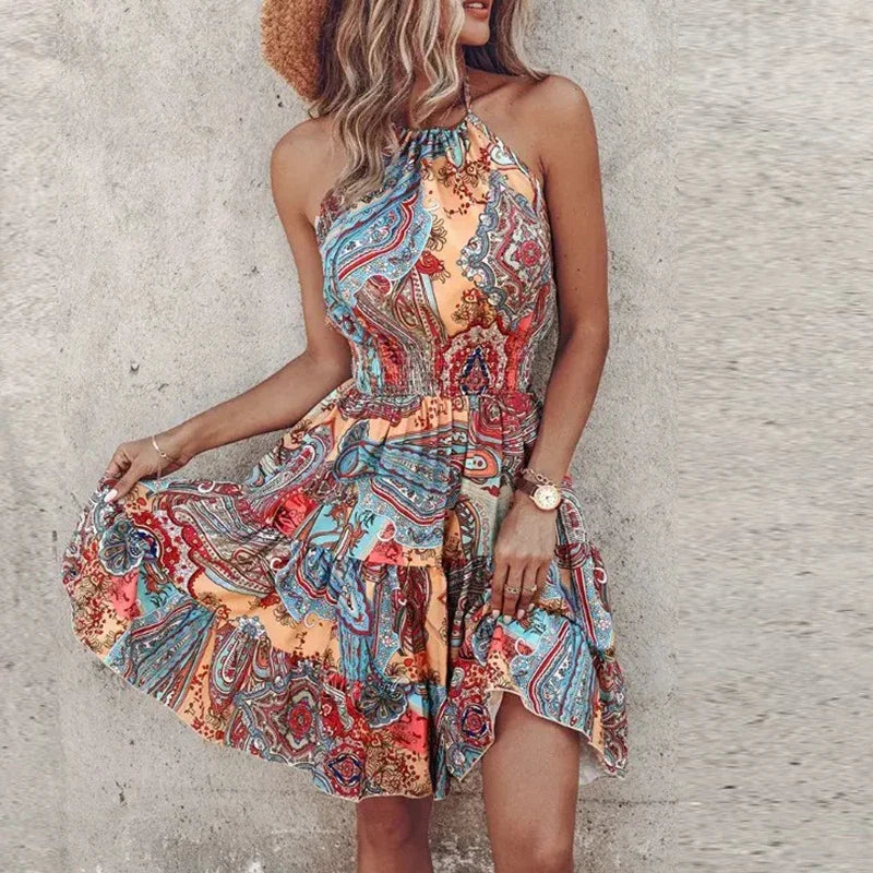 Evelyn | Boho Print Halter Dress