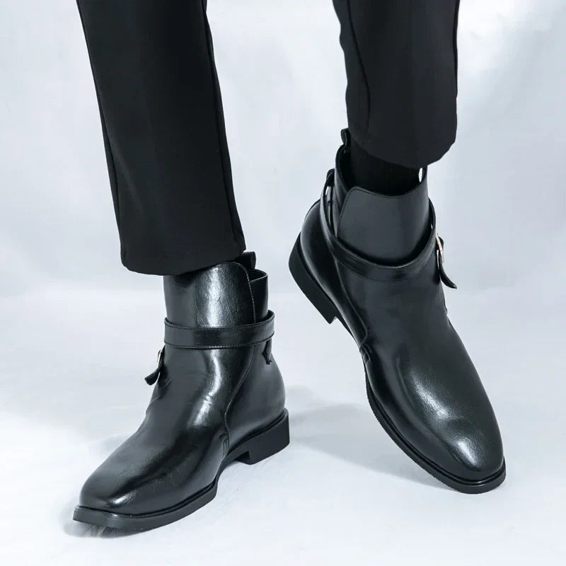 Pascal Mercier Sleek Buckle Strap Leather Ankle Boots