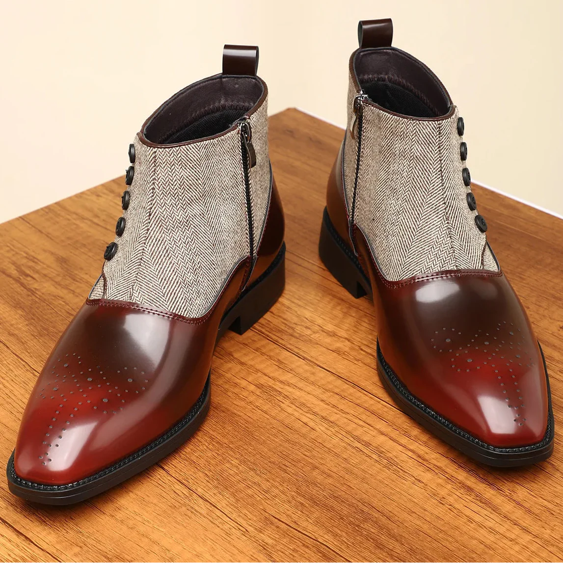 Sergio Titian Tweed Leather Brogue Boots