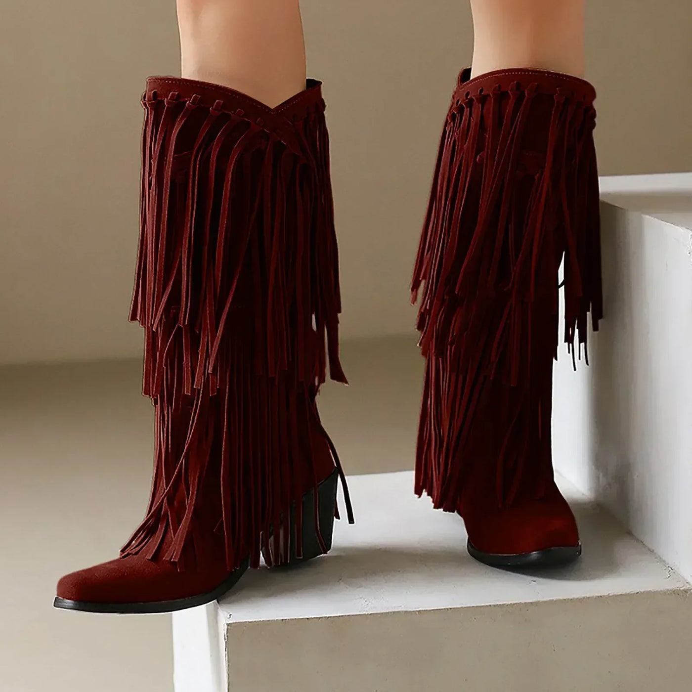 Jessica | Women’s Fringe Knee-High Boots Western Style