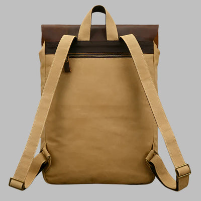 Genuine Leather & Canvas Rucksack | Vintage College Laptop Backpack