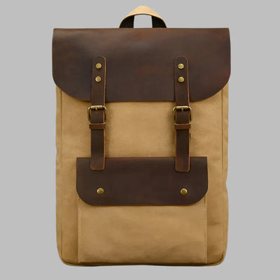 Genuine Leather & Canvas Rucksack | Vintage College Laptop Backpack