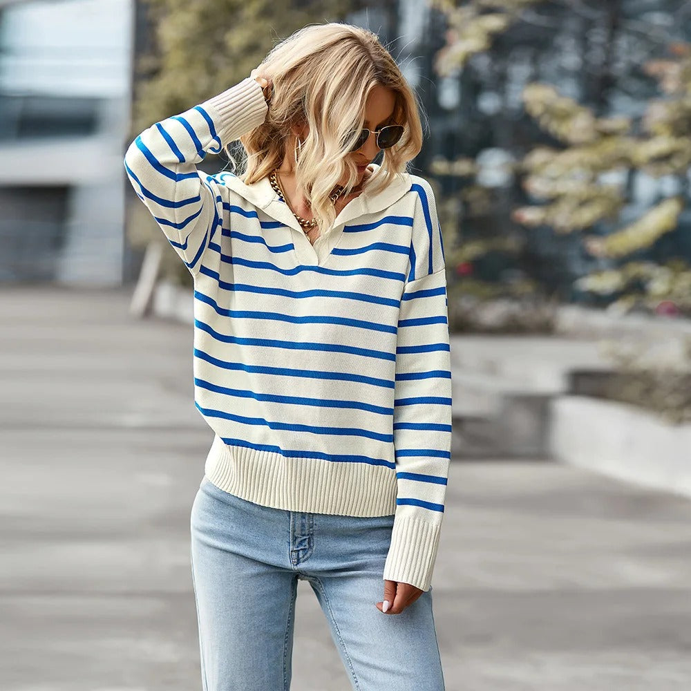 Elegant Striped V-Neck Sweater