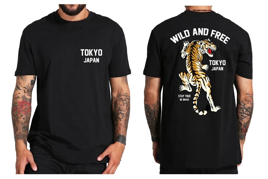 Tiger T Shirt Japanese Tokyo Back Print Harajuku Gang Gifts Street Wear Culture Cool Design Tops Tee Homme