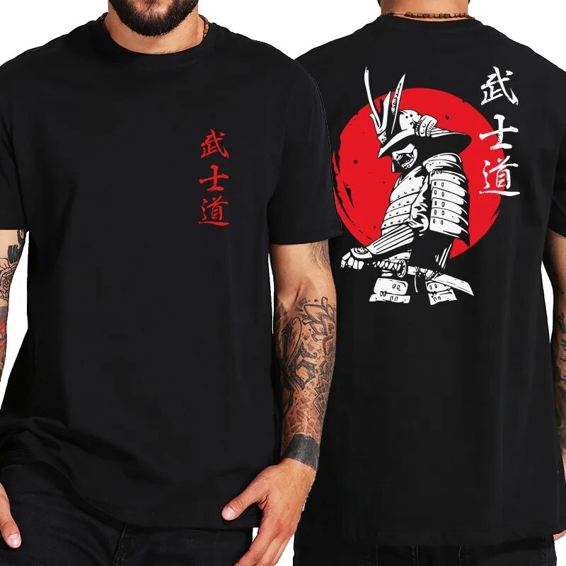 Japan Samurai Spirit T Shirts Japanese Style Back Print EU Size 100% Cotton Tops T-shirt Bushido Male Gifts Tee