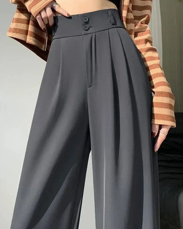 Avencea - High-Waisted Formal Pants with Wide Legs - Style with Pleated Details