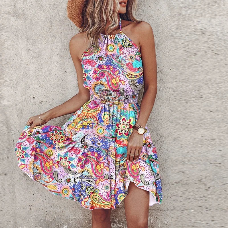 Evelyn | Boho Print Halter Dress
