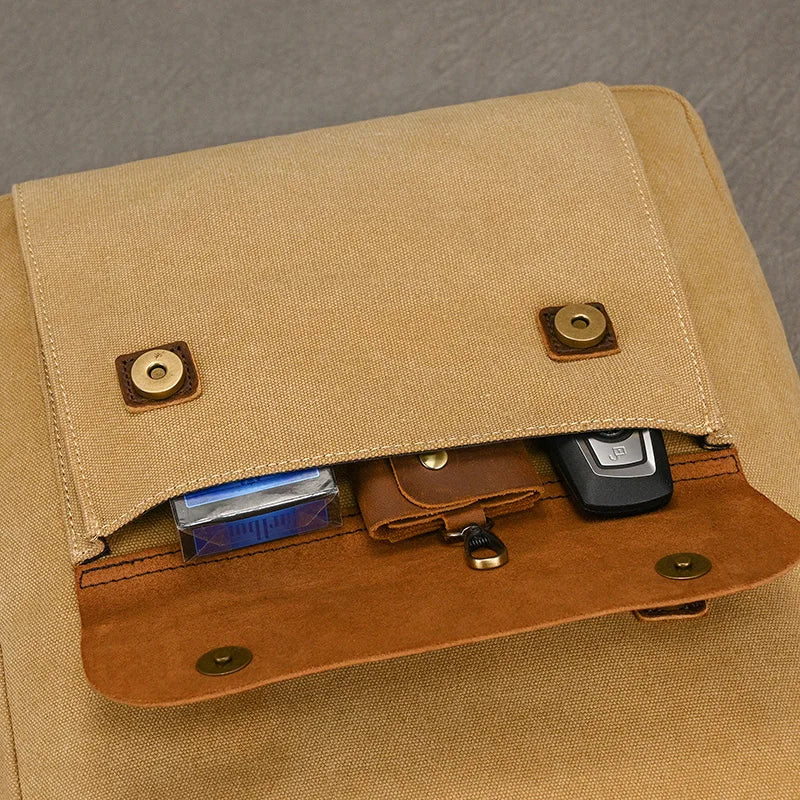 Genuine Leather & Canvas Rucksack | Vintage College Laptop Backpack