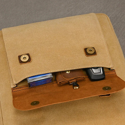 Genuine Leather & Canvas Rucksack | Vintage College Laptop Backpack