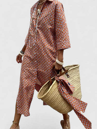 Amarise | Striped Belted Shirt Dress