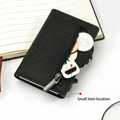 Men’s Slim RFID Leather Wallet – Pop-Up Card Holder with Coin Purse