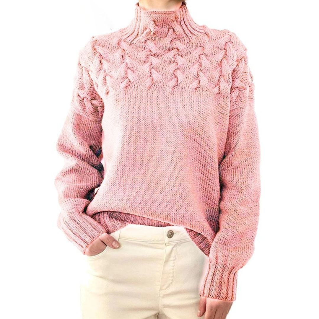Avencea - Long Knitted Sweater with Collar for Women