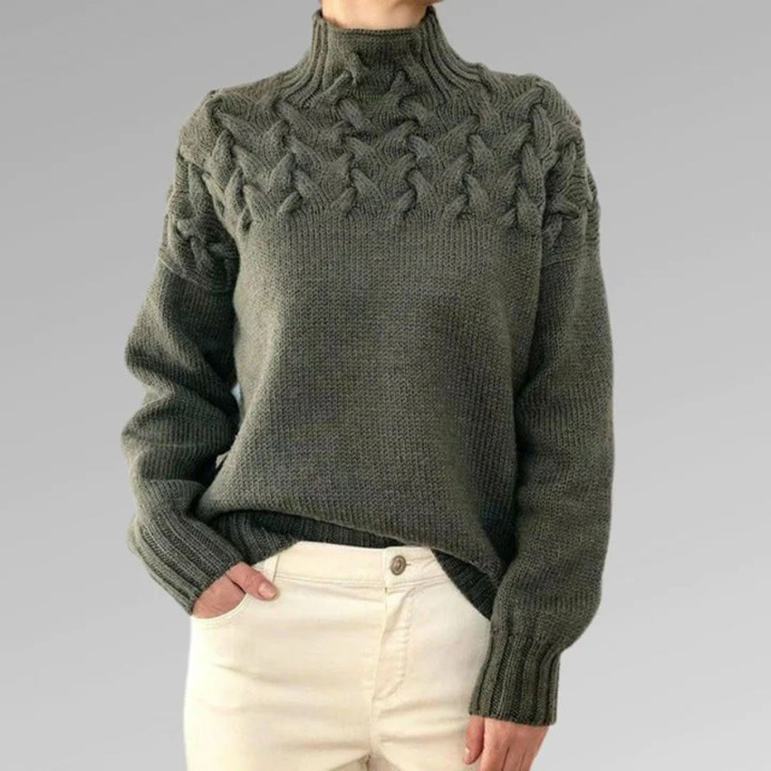 Avencea - Long Knitted Sweater with Collar for Women