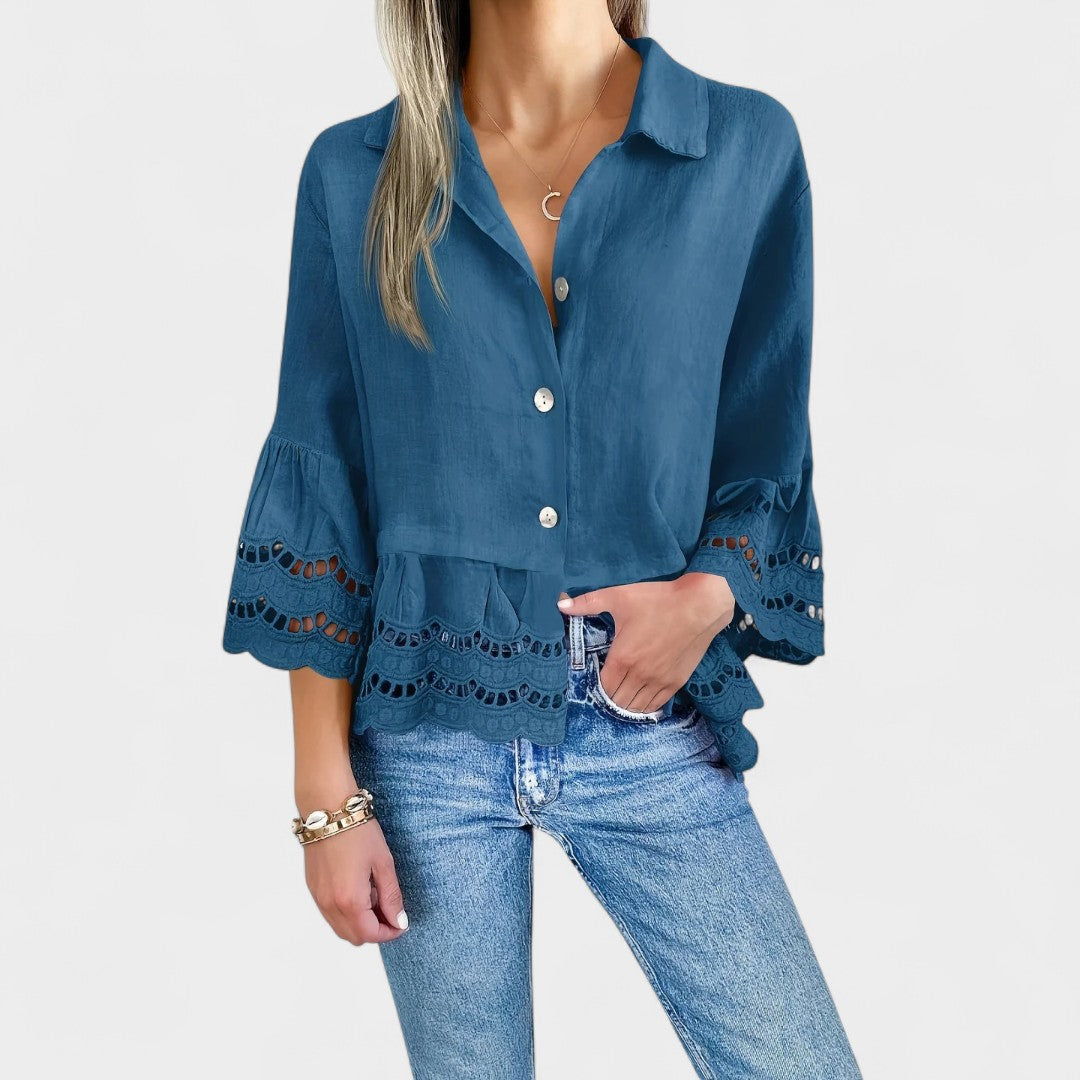 NORTHLINE STUDIO | LACE TRIM BUTTON BLOUSE