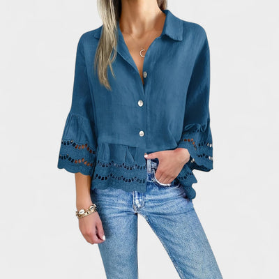 NORTHLINE STUDIO | LACE TRIM BUTTON BLOUSE