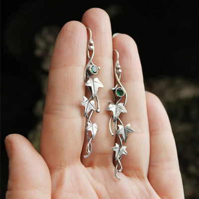Antique Leaf Elf Earrings | White Gold 16k