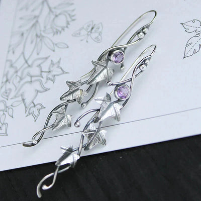 Antique Leaf Elf Earrings | White Gold 16k