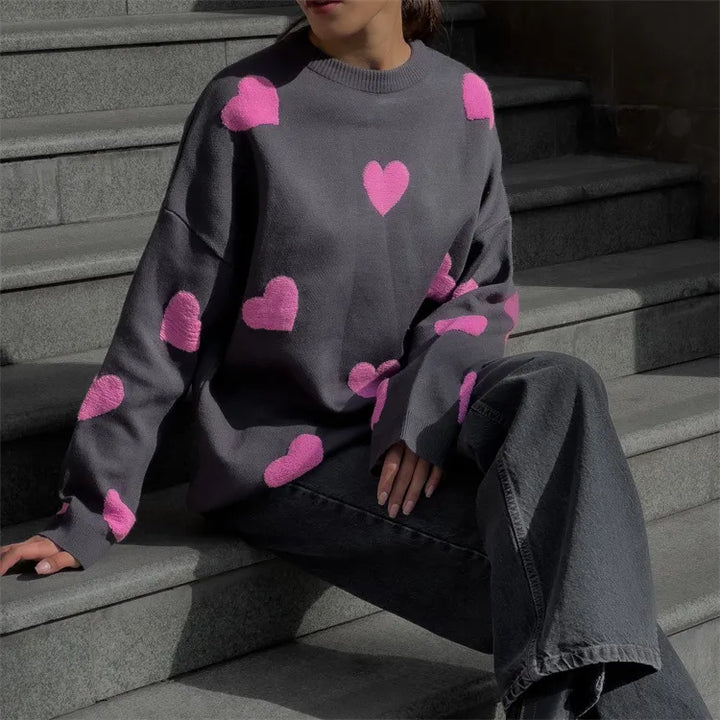 Avencea | Sweater with Heart Knit Pattern