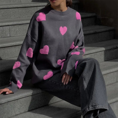 Avencea | Sweater with Heart Knit Pattern