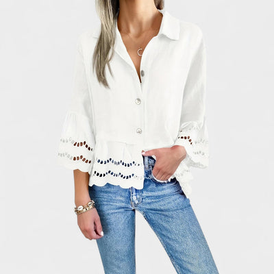 NORTHLINE STUDIO | LACE TRIM BUTTON BLOUSE